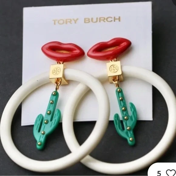 Tory Burch Red and Green Cactus Hoop Earrings - Picture 4 of 5